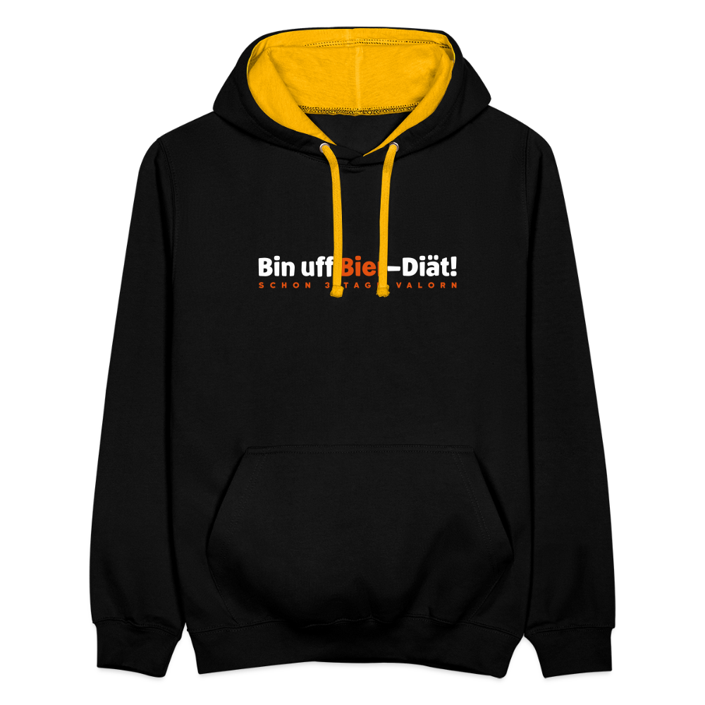Bin uff Bier-Diät! (schon 3 Tage valorn) - Kontrast Hoodie - Schwarz/Gold