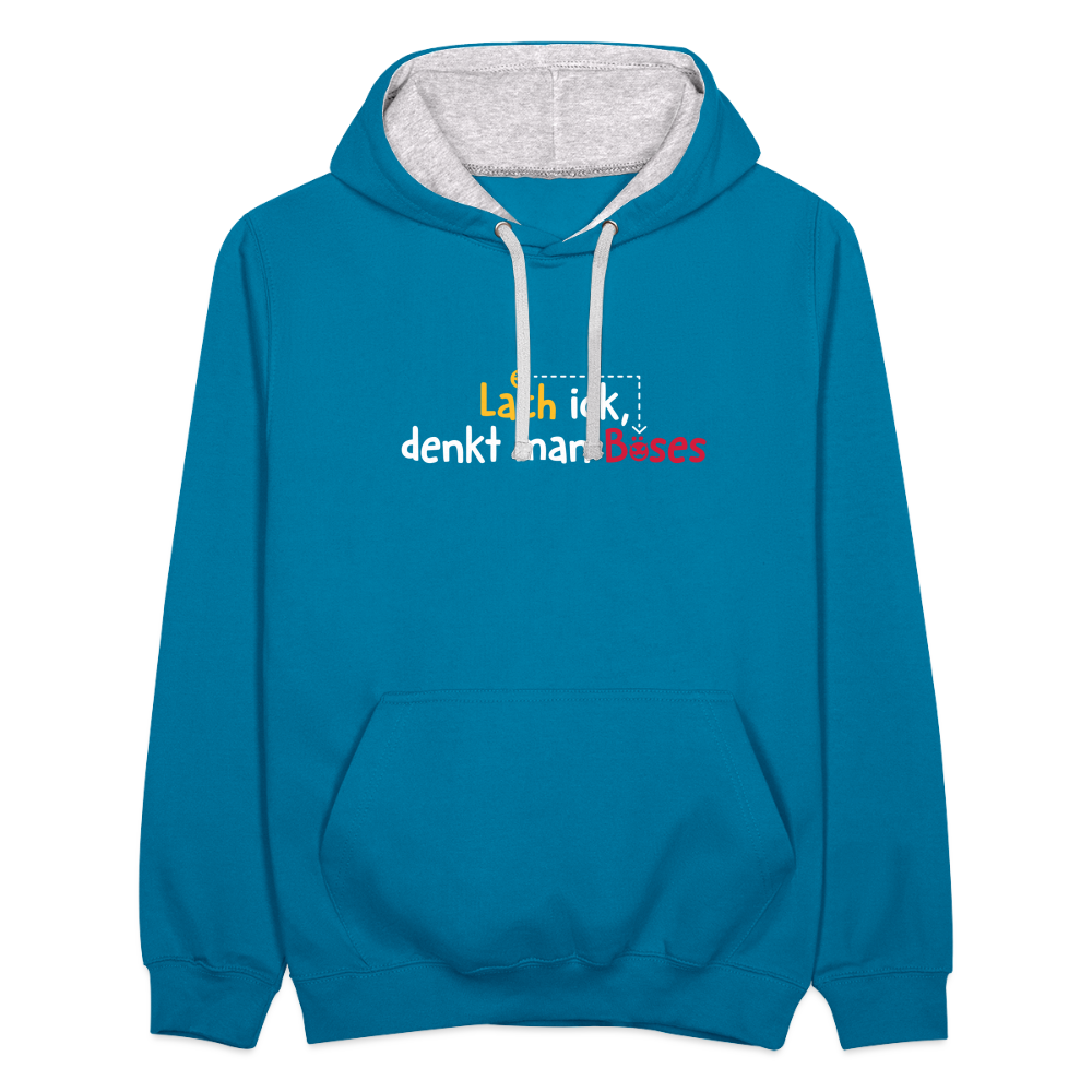 Lach ick, denkt man Böses - Kontrast Hoodie - Pfauenblau/Grau meliert