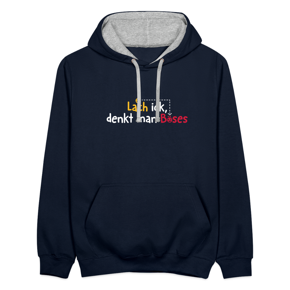 Lach ick, denkt man Böses - Kontrast Hoodie - Navy/Grau meliert