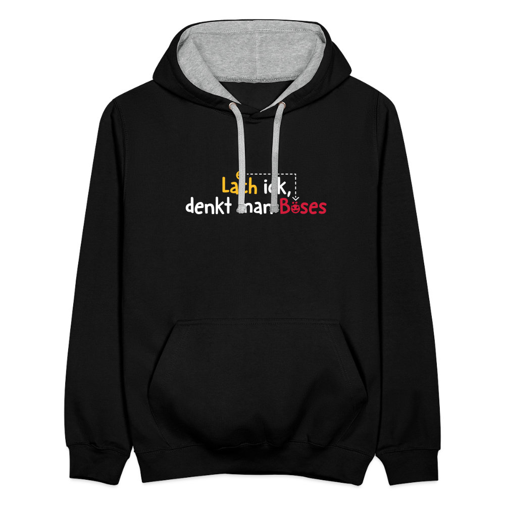 Lach ick, denkt man Böses - Kontrast Hoodie - Schwarz/Grau meliert