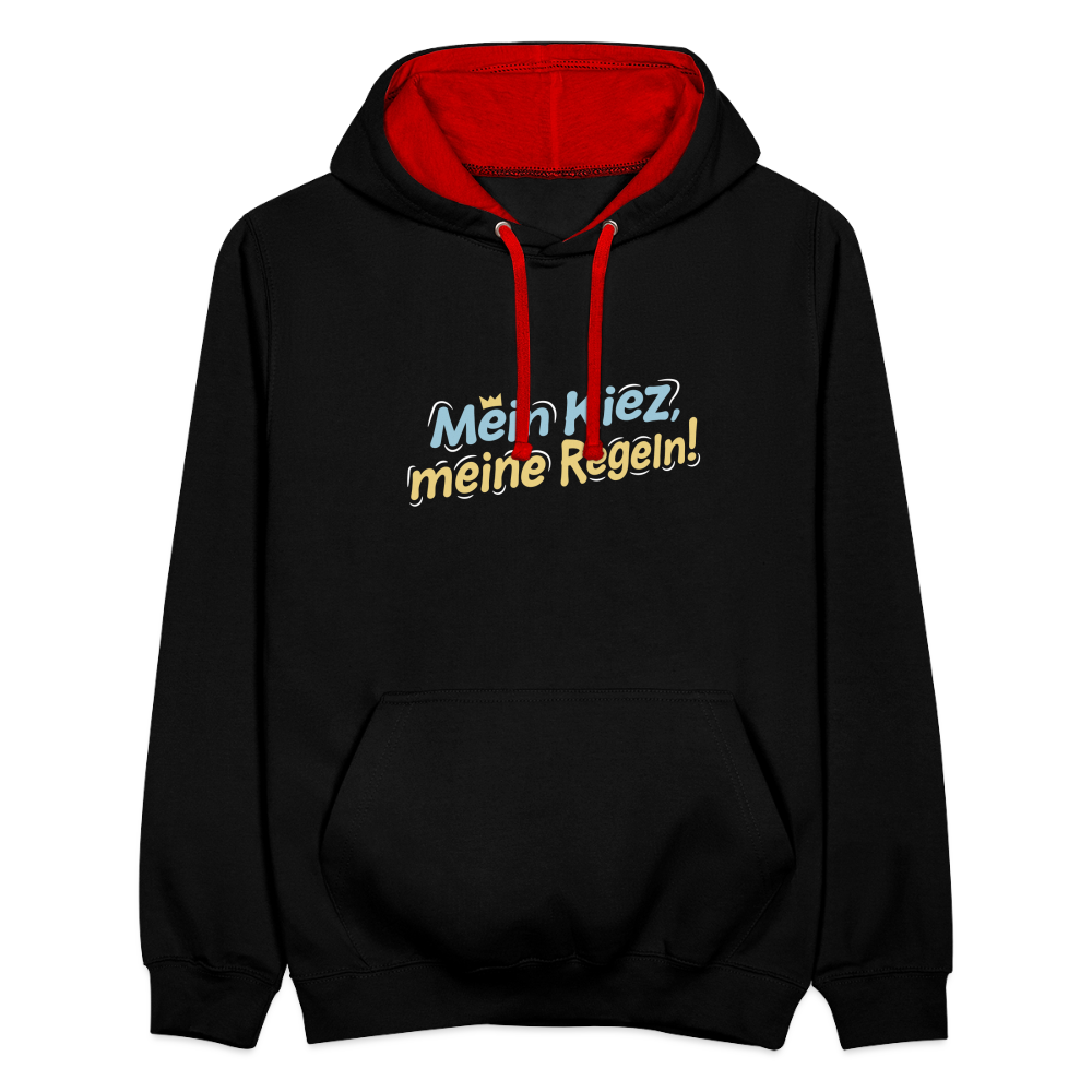 Mein Kiez, meine Regeln! - Kontrast Hoodie - Schwarz/Rot