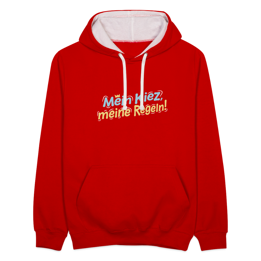 Mein Kiez, meine Regeln! - Kontrast Hoodie - Rot/Weiß