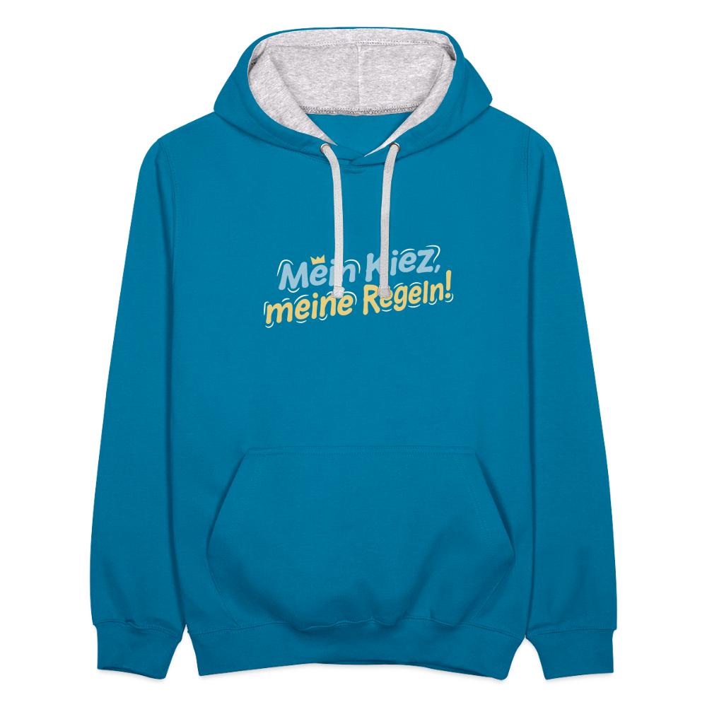 Mein Kiez, meine Regeln! - Kontrast Hoodie - Pfauenblau/Grau meliert