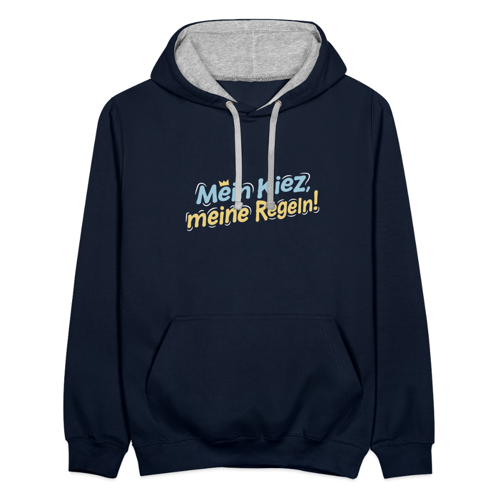 Mein Kiez, meine Regeln! - Kontrast Hoodie - Navy/Grau meliert