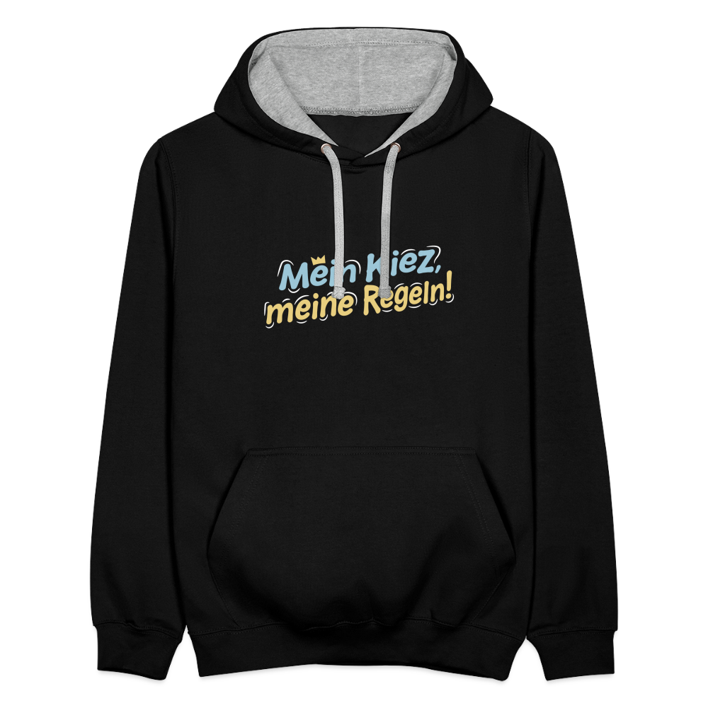 Mein Kiez, meine Regeln! - Kontrast Hoodie - Schwarz/Grau meliert