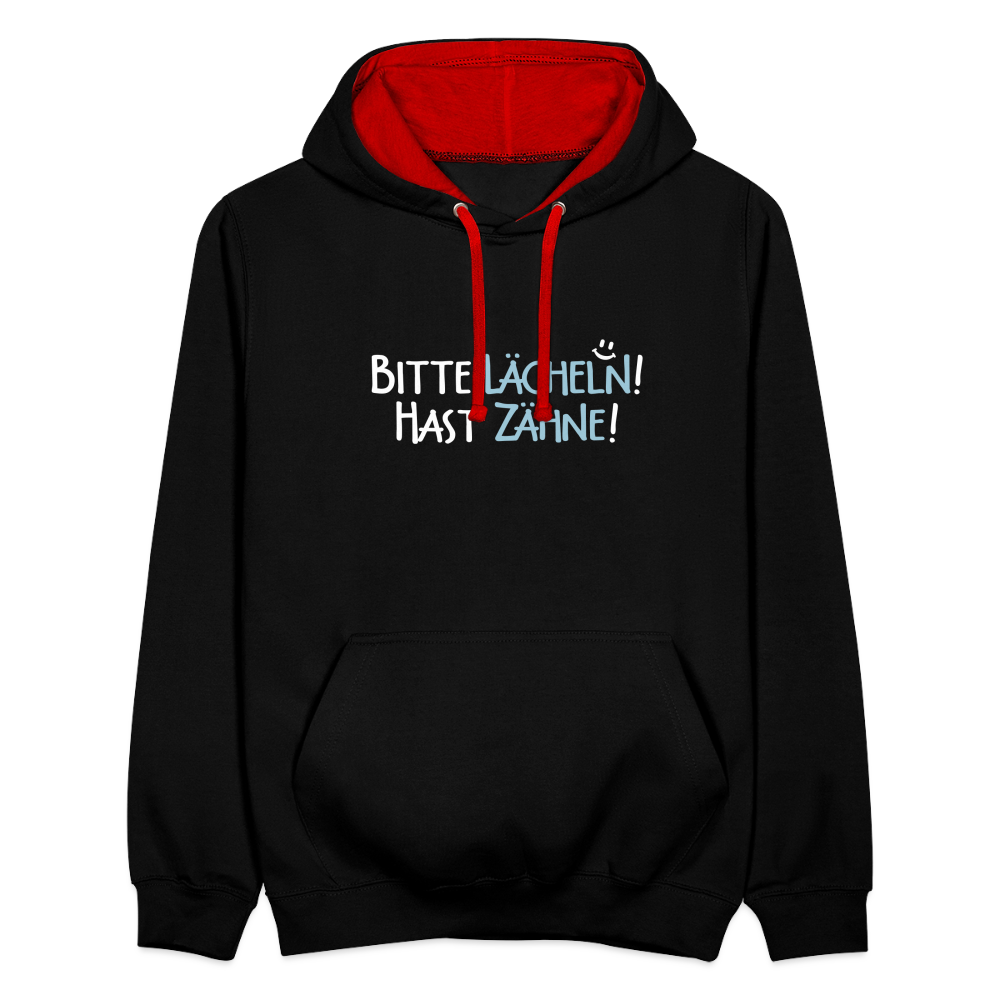 Bitte lächeln! Hast Zähne! - Kontrast Hoodie - Schwarz/Rot