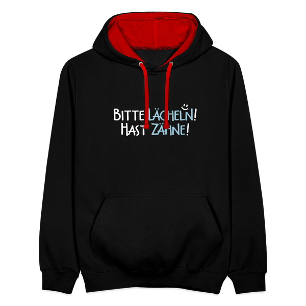 Bitte lächeln! Hast Zähne! - Kontrast Hoodie - Schwarz/Rot