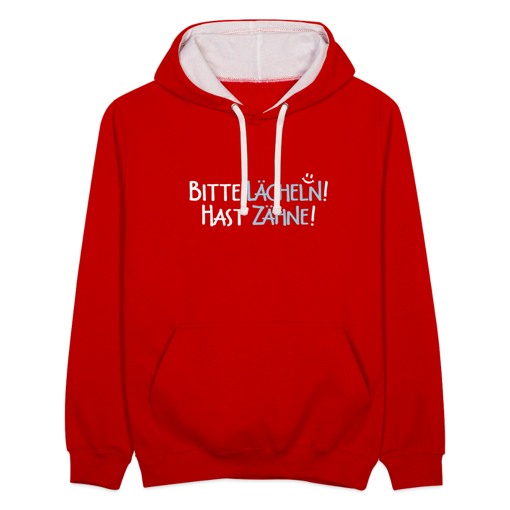 Bitte lächeln! Hast Zähne! - Kontrast Hoodie - Rot/Weiß