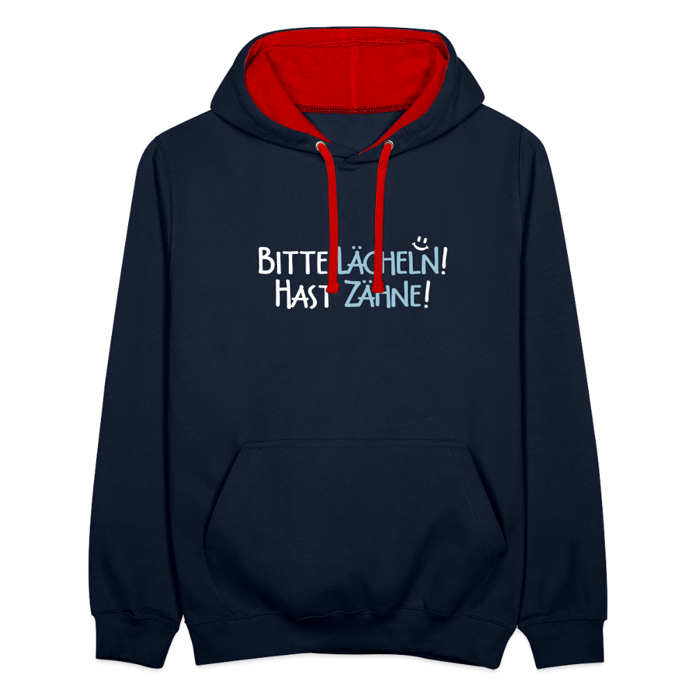 Bitte lächeln! Hast Zähne! - Kontrast Hoodie - Navy/Rot