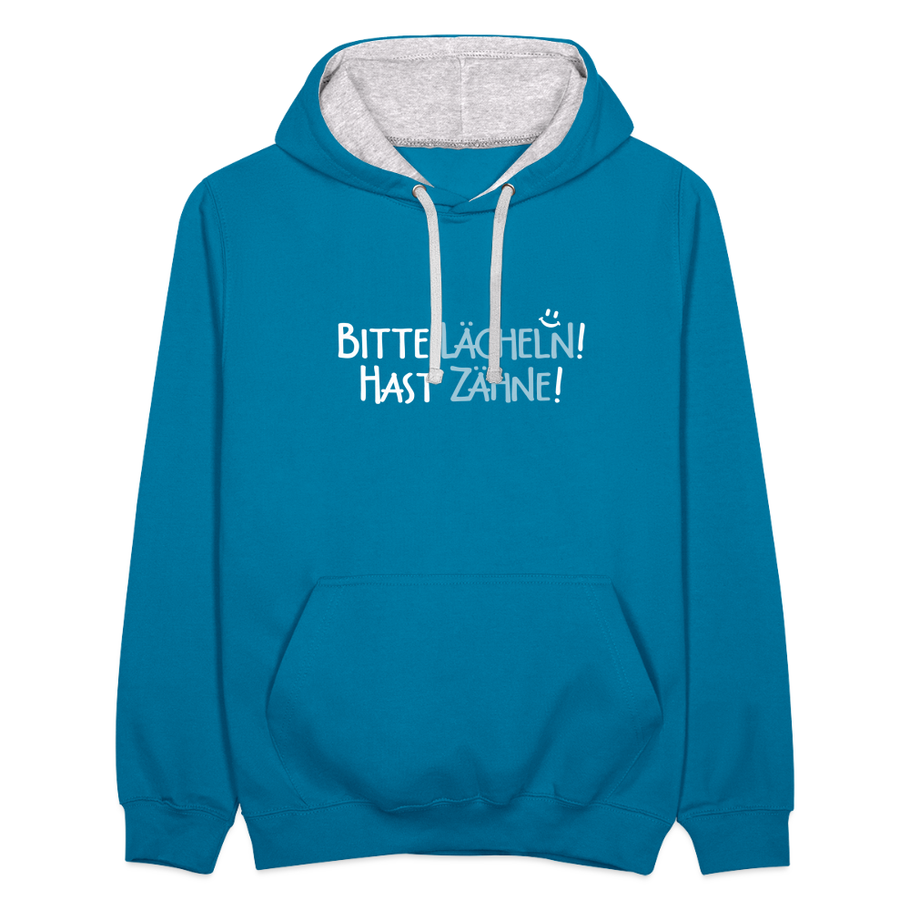 Bitte lächeln! Hast Zähne! - Kontrast Hoodie - Pfauenblau/Grau meliert