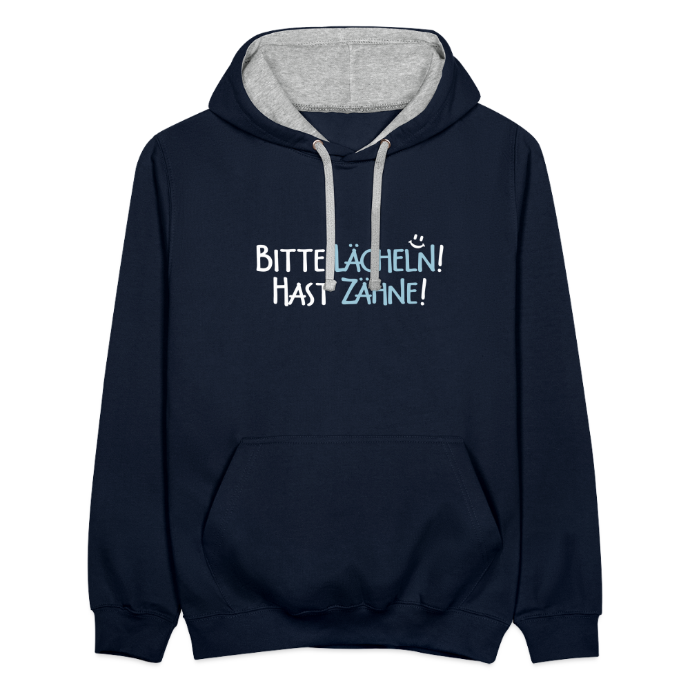 Bitte lächeln! Hast Zähne! - Kontrast Hoodie - Navy/Grau meliert