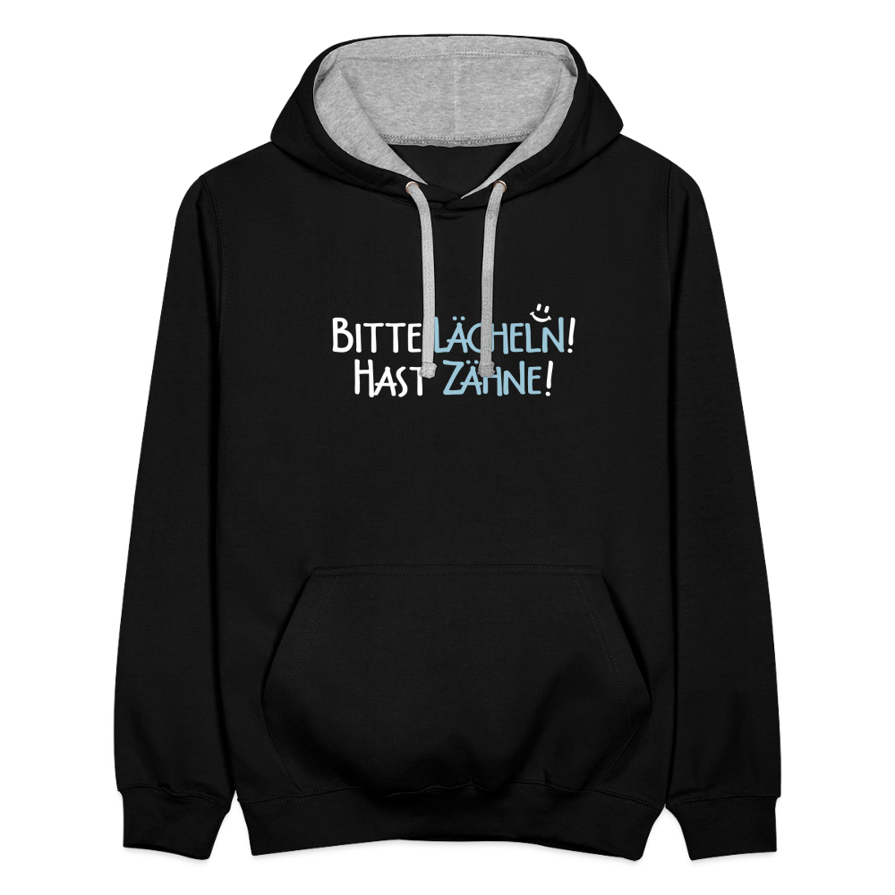 Bitte lächeln! Hast Zähne! - Kontrast Hoodie - Schwarz/Grau meliert