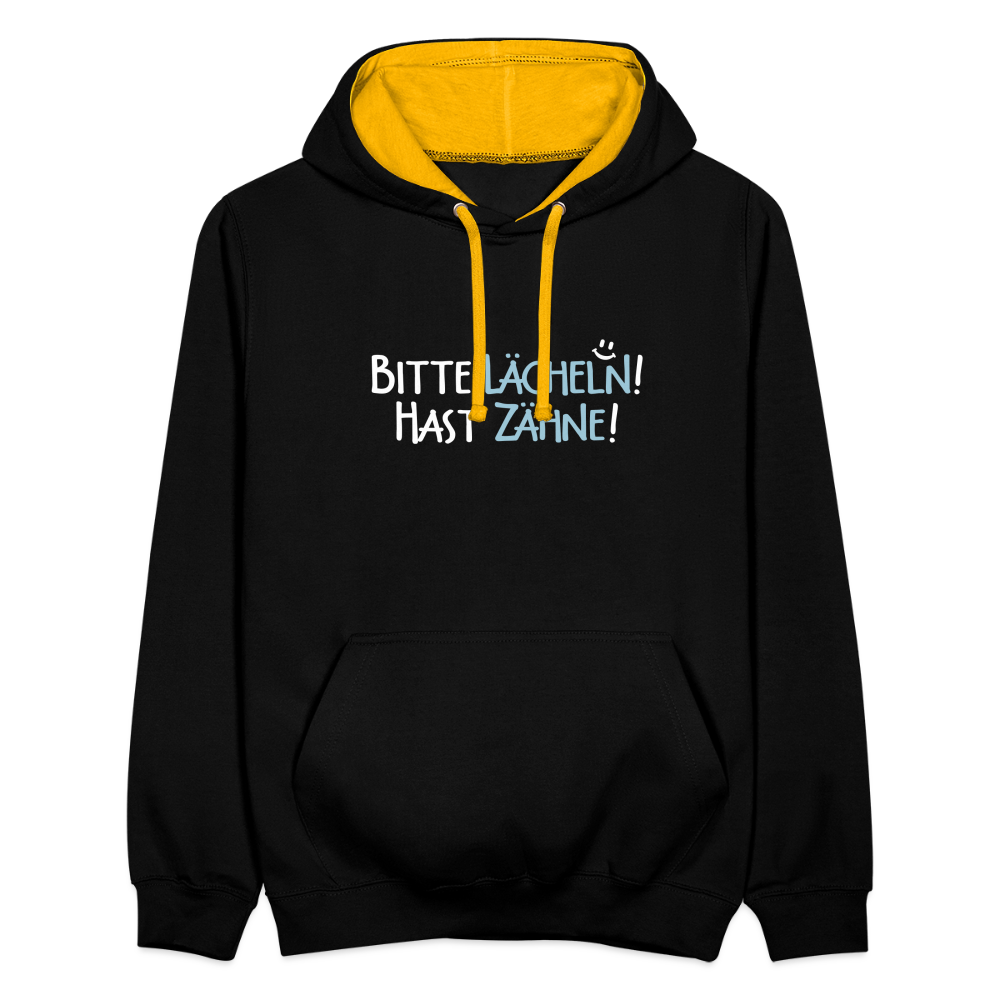 Bitte lächeln! Hast Zähne! - Kontrast Hoodie - Schwarz/Gold