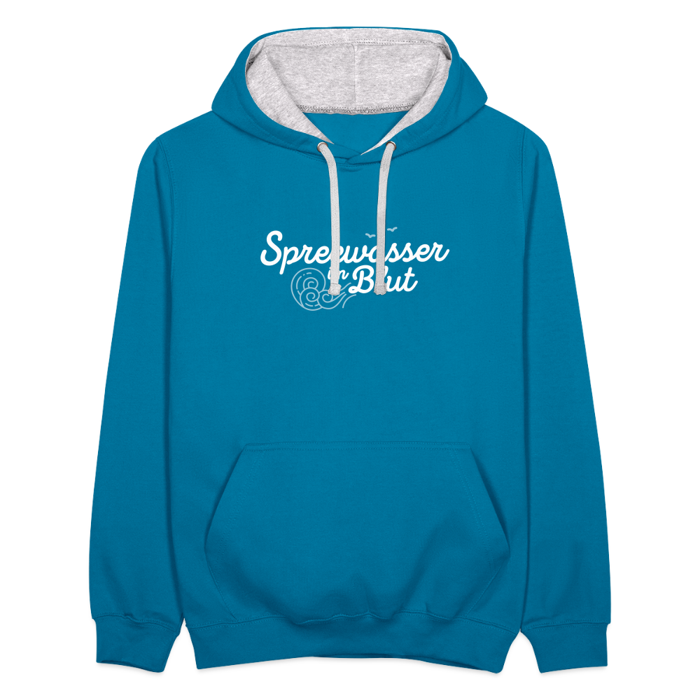 Spreewasser im Blut - Kontrast Hoodie - Pfauenblau/Grau meliert