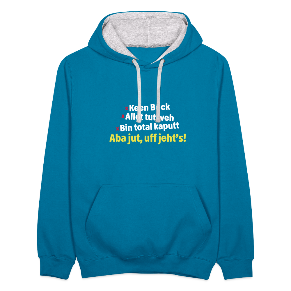 aba jut, uff jeht's! - Kontrast Hoodie - Pfauenblau/Grau meliert