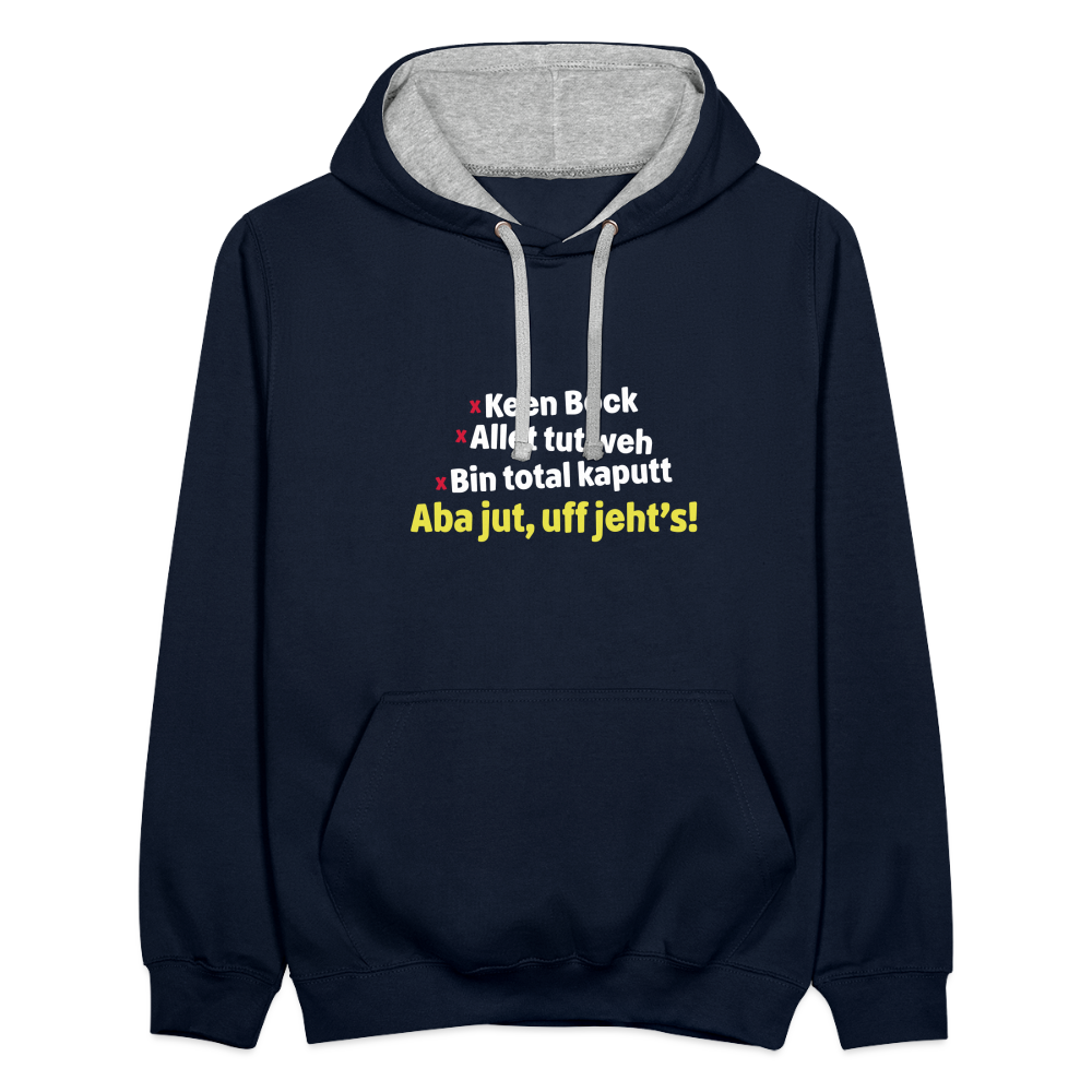 aba jut, uff jeht's! - Kontrast Hoodie - Navy/Grau meliert
