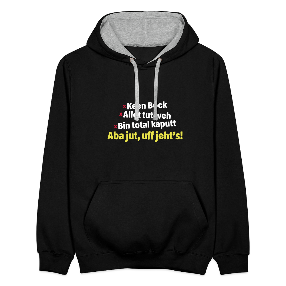 aba jut, uff jeht's! - Kontrast Hoodie - Schwarz/Grau meliert
