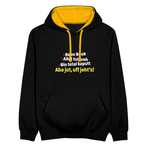 aba jut, uff jeht's! - Kontrast Hoodie - Schwarz/Gold
