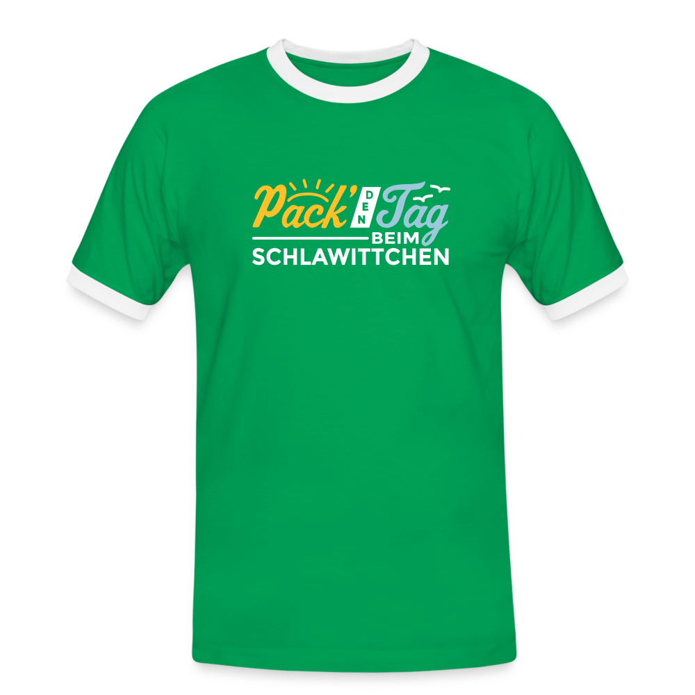 Pack' den Tag beim Schlawittchen - Männer Ringer T-Shirt - Kelly Green/Weiß