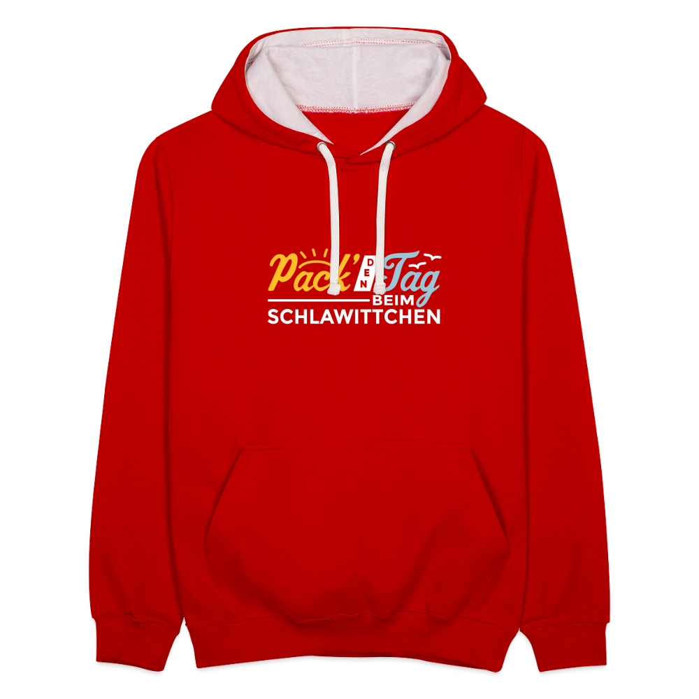 Pack' den Tag beim Schlawittchen - Kontrast Hoodie - Rot/Weiß