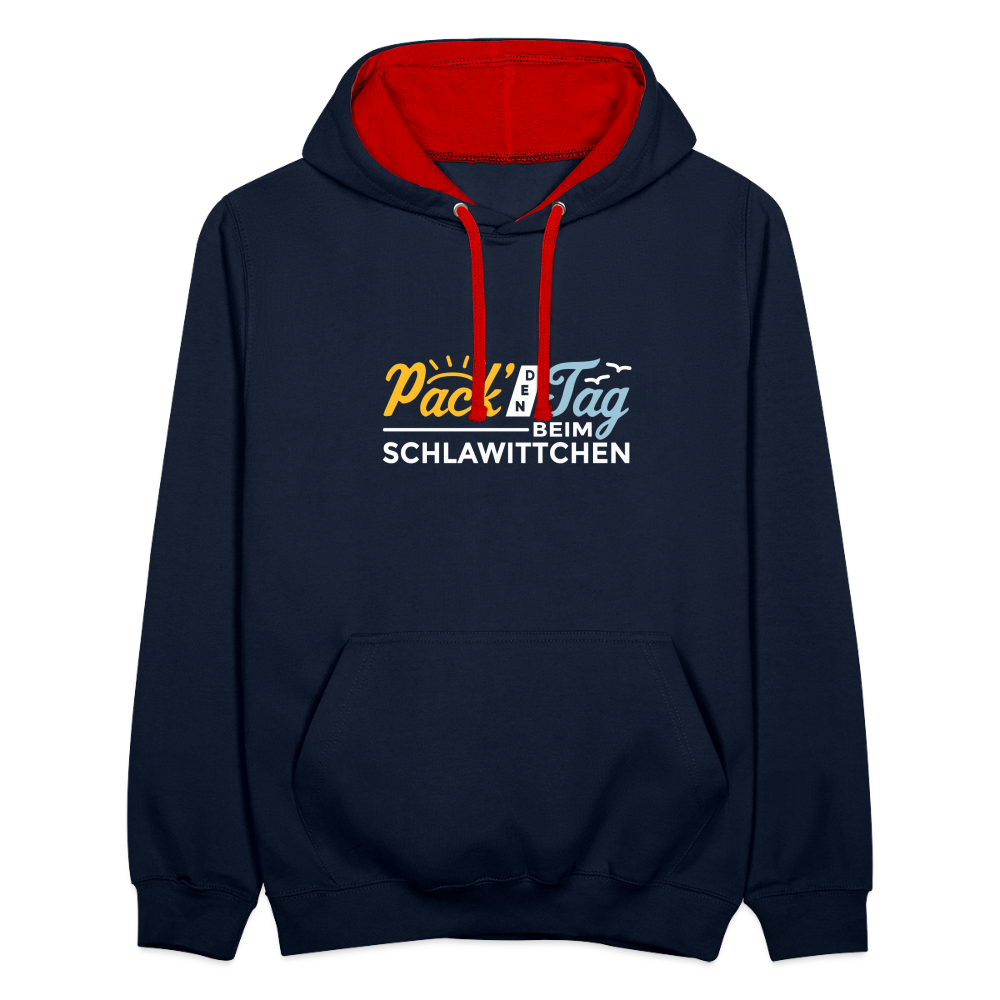 Pack' den Tag beim Schlawittchen - Kontrast Hoodie - Navy/Rot