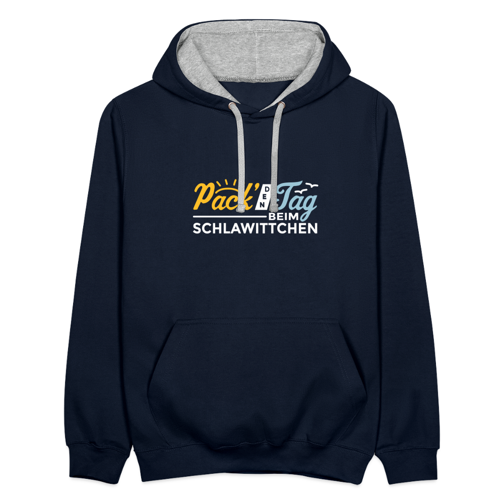 Pack' den Tag beim Schlawittchen - Kontrast Hoodie - Navy/Grau meliert