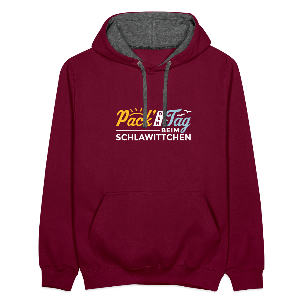 Pack' den Tag beim Schlawittchen - Kontrast Hoodie - Weinrot/Anthrazit