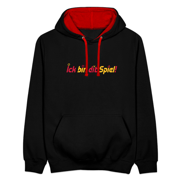 Ick bin dit Spiel! - Kontrast Hoodie - Schwarz/Rot