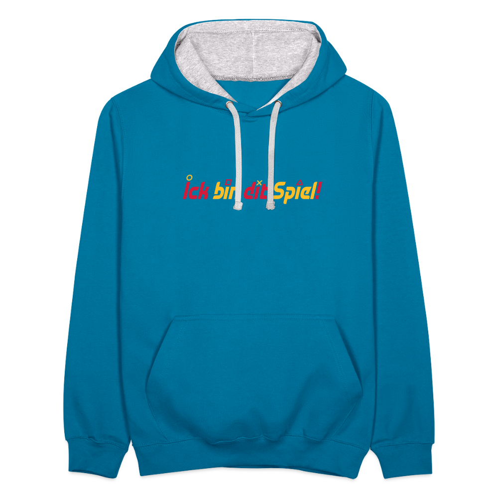 Ick bin dit Spiel! - Kontrast Hoodie - Pfauenblau/Grau meliert