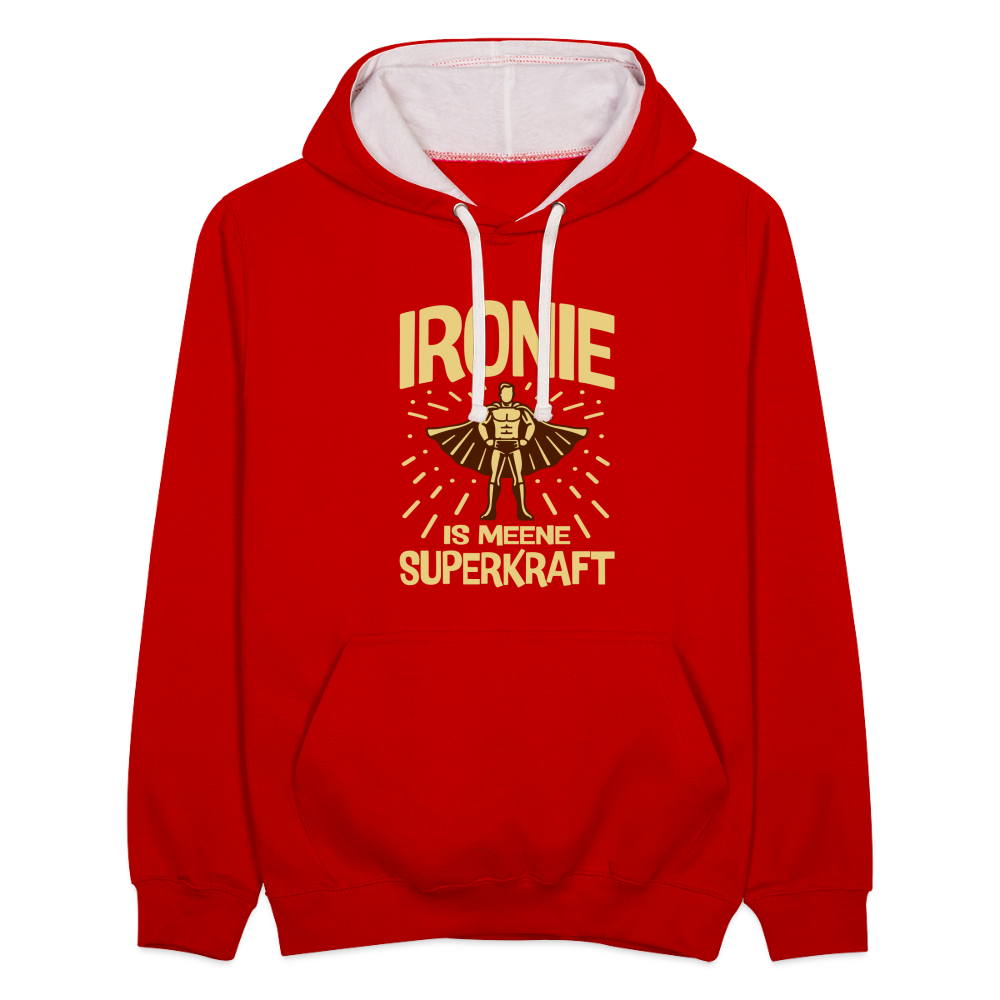 Ironie is meene Superkraft! - Kontrast Hoodie - Rot/Weiß