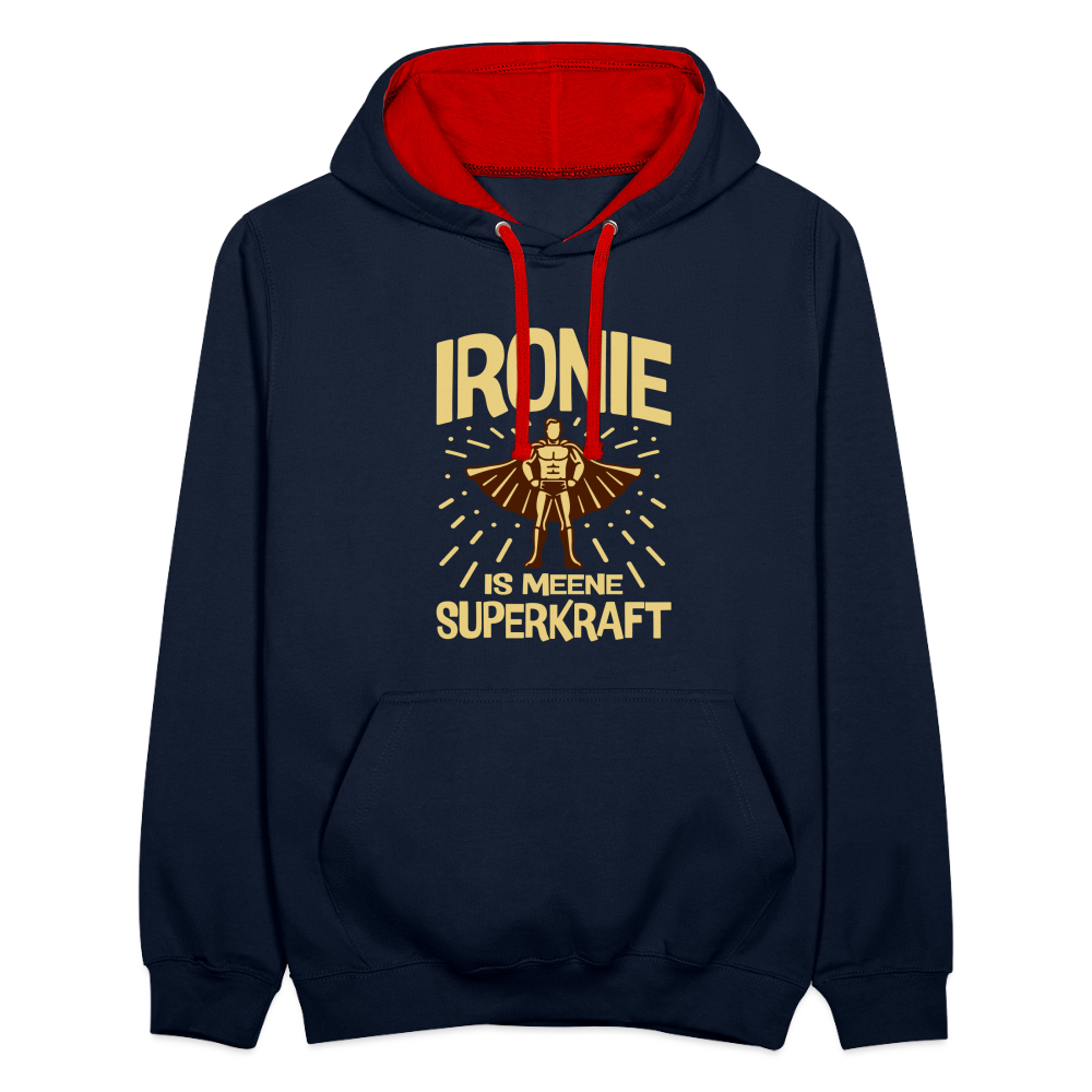 Ironie is meene Superkraft! - Kontrast Hoodie - Navy/Rot