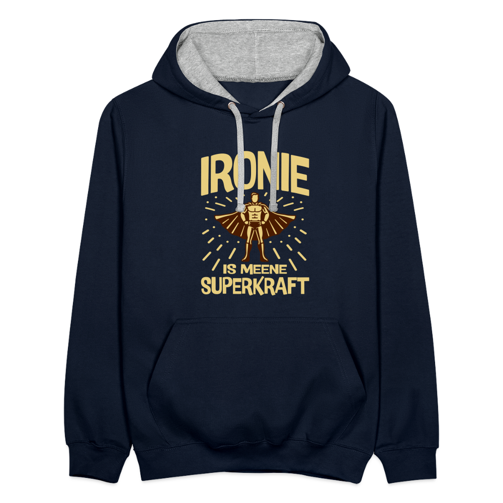 Ironie is meene Superkraft! - Kontrast Hoodie - Navy/Grau meliert