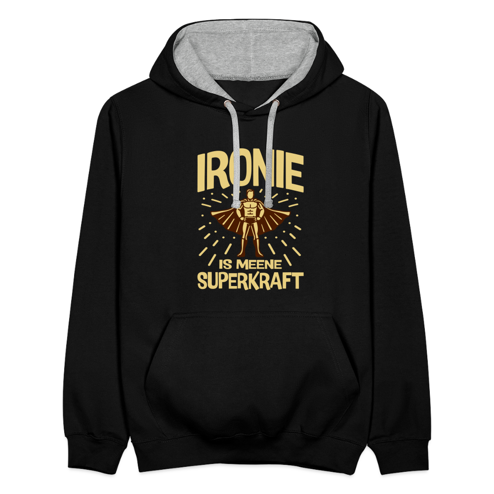 Ironie is meene Superkraft! - Kontrast Hoodie - Schwarz/Grau meliert