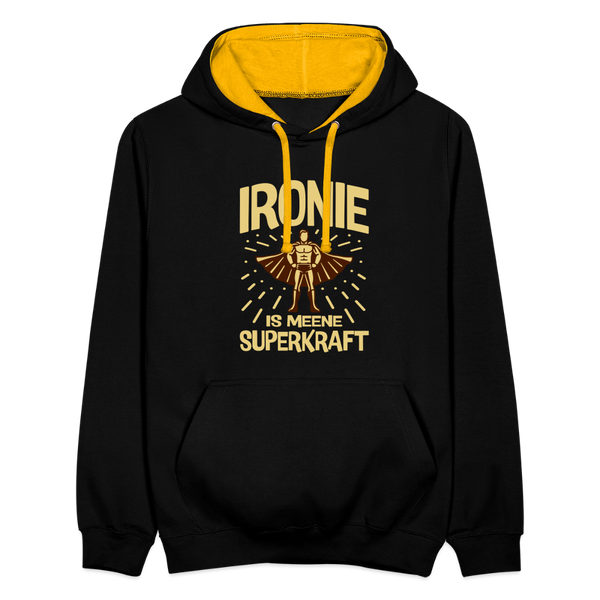 Ironie is meene Superkraft! - Kontrast Hoodie - Schwarz/Gold