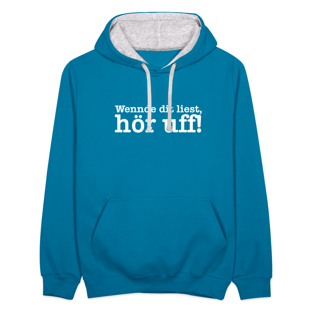 Wenn de dit liest, hör uf! - Kontrast Hoodie - Pfauenblau/Grau meliert
