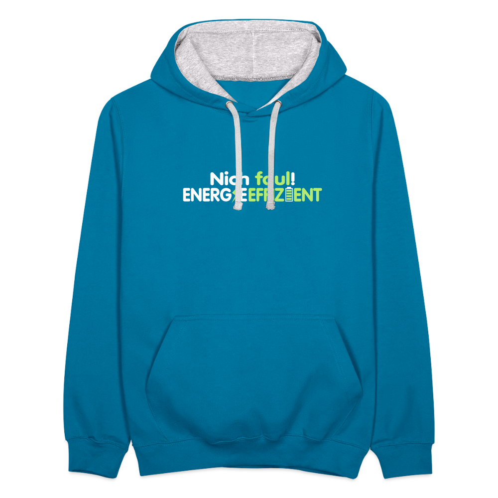 Nich faul! Energieeffizient! - Kontrast Hoodie - Pfauenblau/Grau meliert