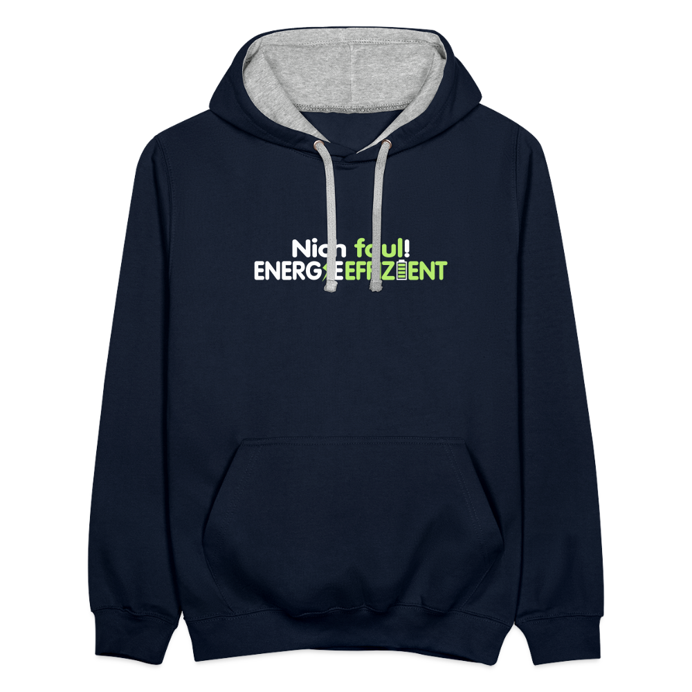 Nich faul! Energieeffizient! - Kontrast Hoodie - Navy/Grau meliert