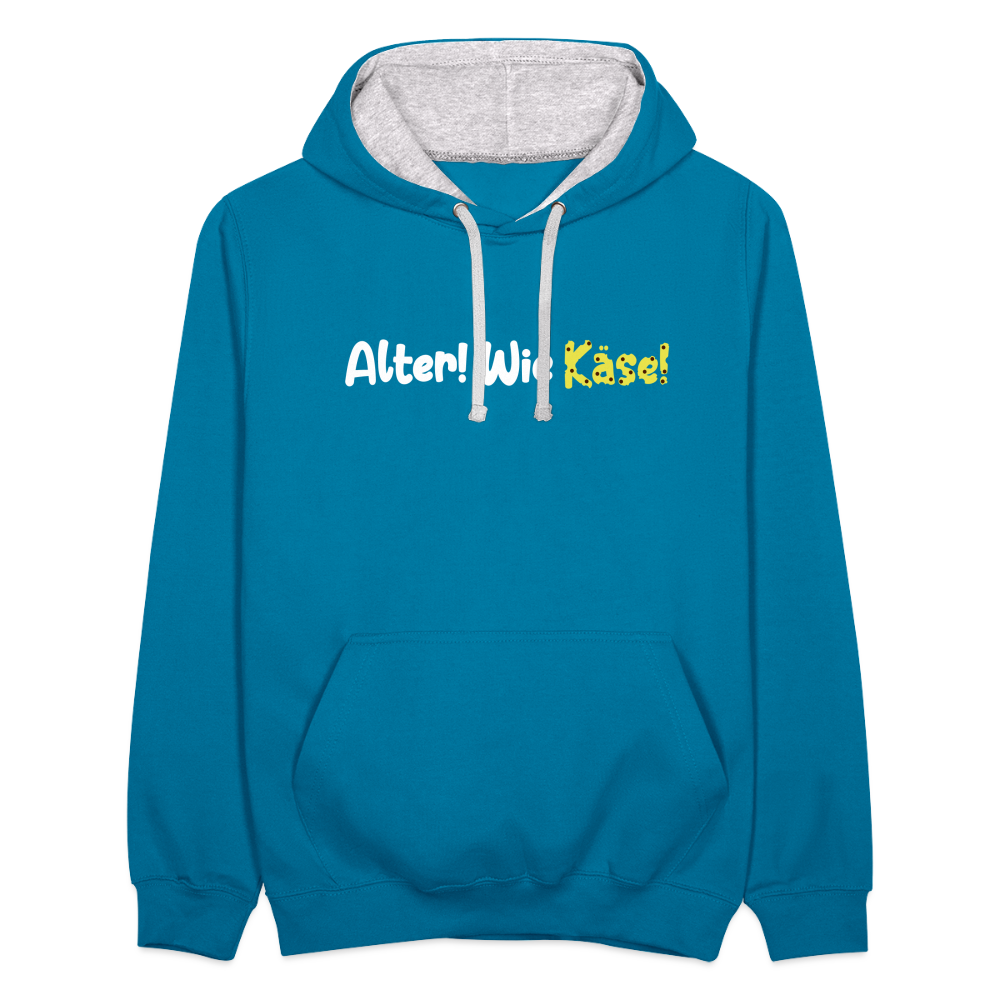 Alter! Wie Käse! - Kontrast Hoodie - Pfauenblau/Grau meliert