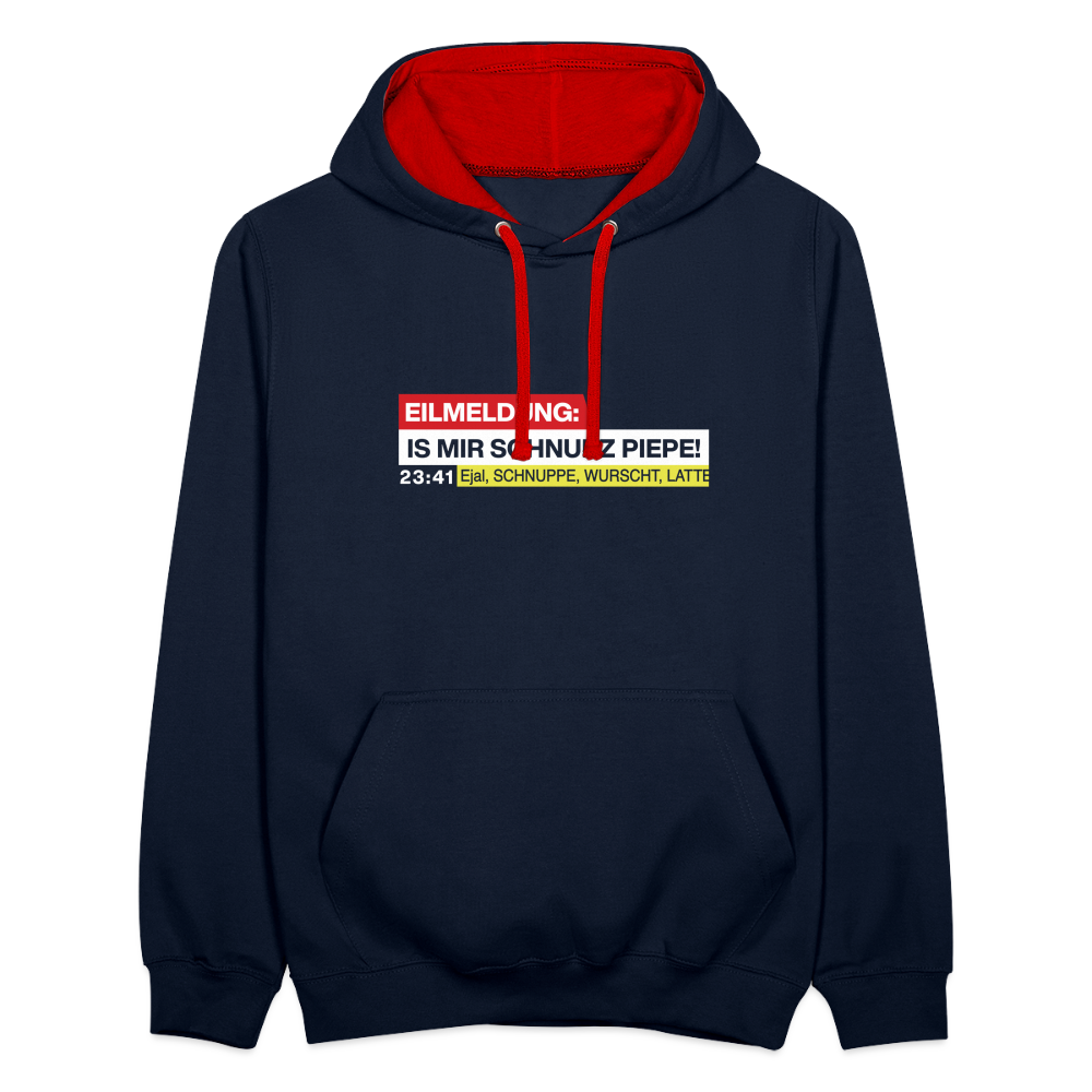 Eilmeldung: Is mir Schnurz Piepe! - Kontrast Hoodie - Navy/Rot