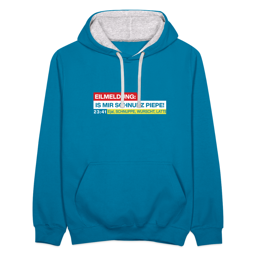 Eilmeldung: Is mir Schnurz Piepe! - Kontrast Hoodie - Pfauenblau/Grau meliert
