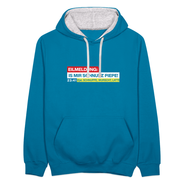 Eilmeldung: Is mir Schnurz Piepe! - Kontrast Hoodie - Pfauenblau/Grau meliert