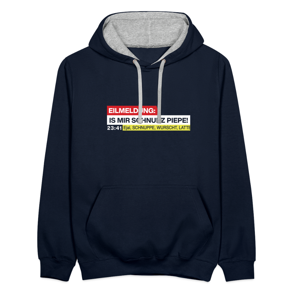 Eilmeldung: Is mir Schnurz Piepe! - Kontrast Hoodie - Navy/Grau meliert