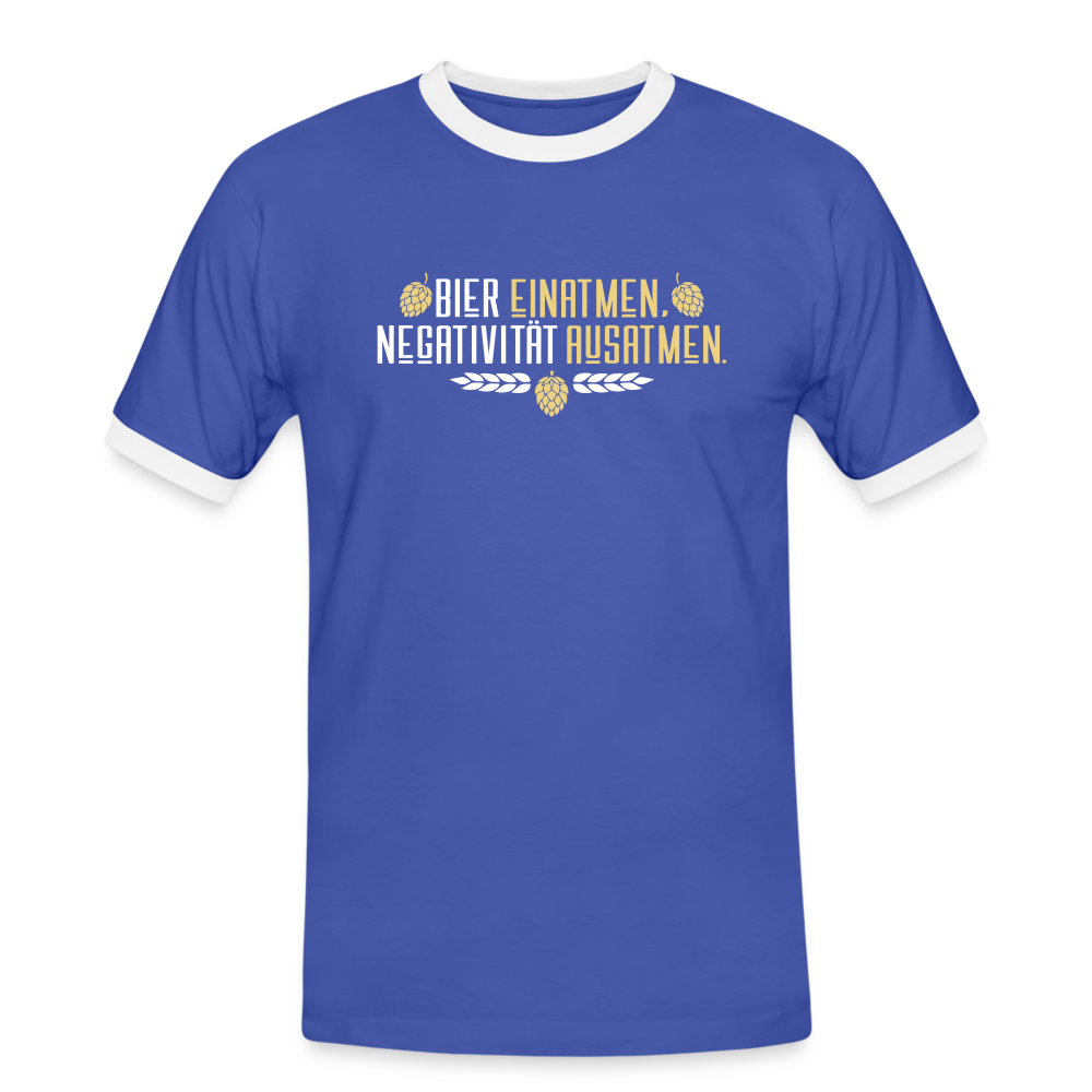 Bier einatmen, Negativität ausatmen. - Männer Ringer T-Shirt - Blau/Weiß