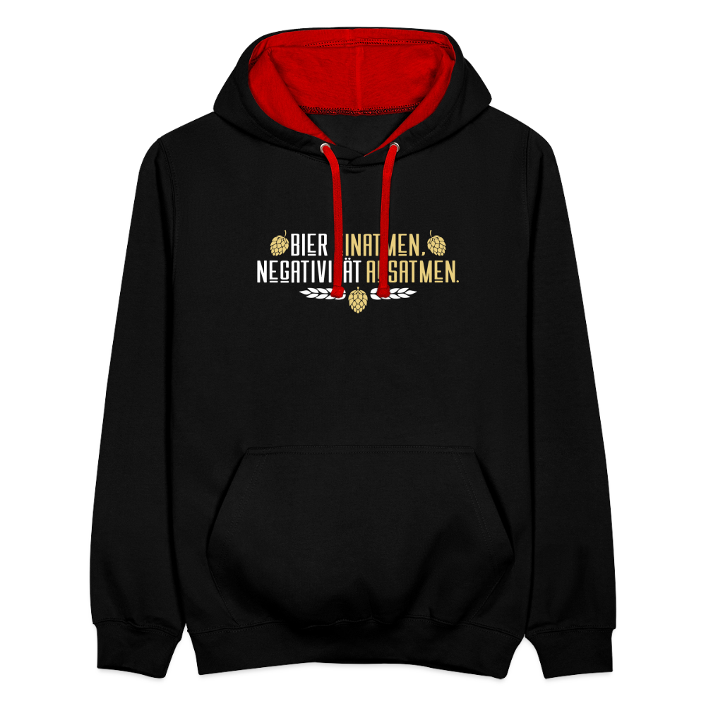 Bier einatmen, Negativität ausatmen. - Kontrast Hoodie - Schwarz/Rot