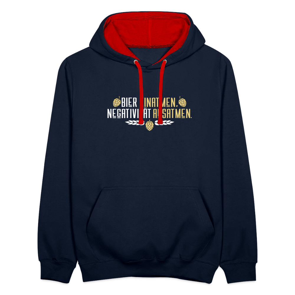 Bier einatmen, Negativität ausatmen. - Kontrast Hoodie - Navy/Rot