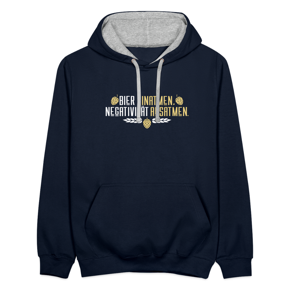 Bier einatmen, Negativität ausatmen. - Kontrast Hoodie - Navy/Grau meliert