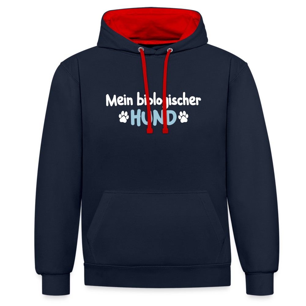 Mein biologischer Hund. - Kontrast Hoodie - Navy/Rot