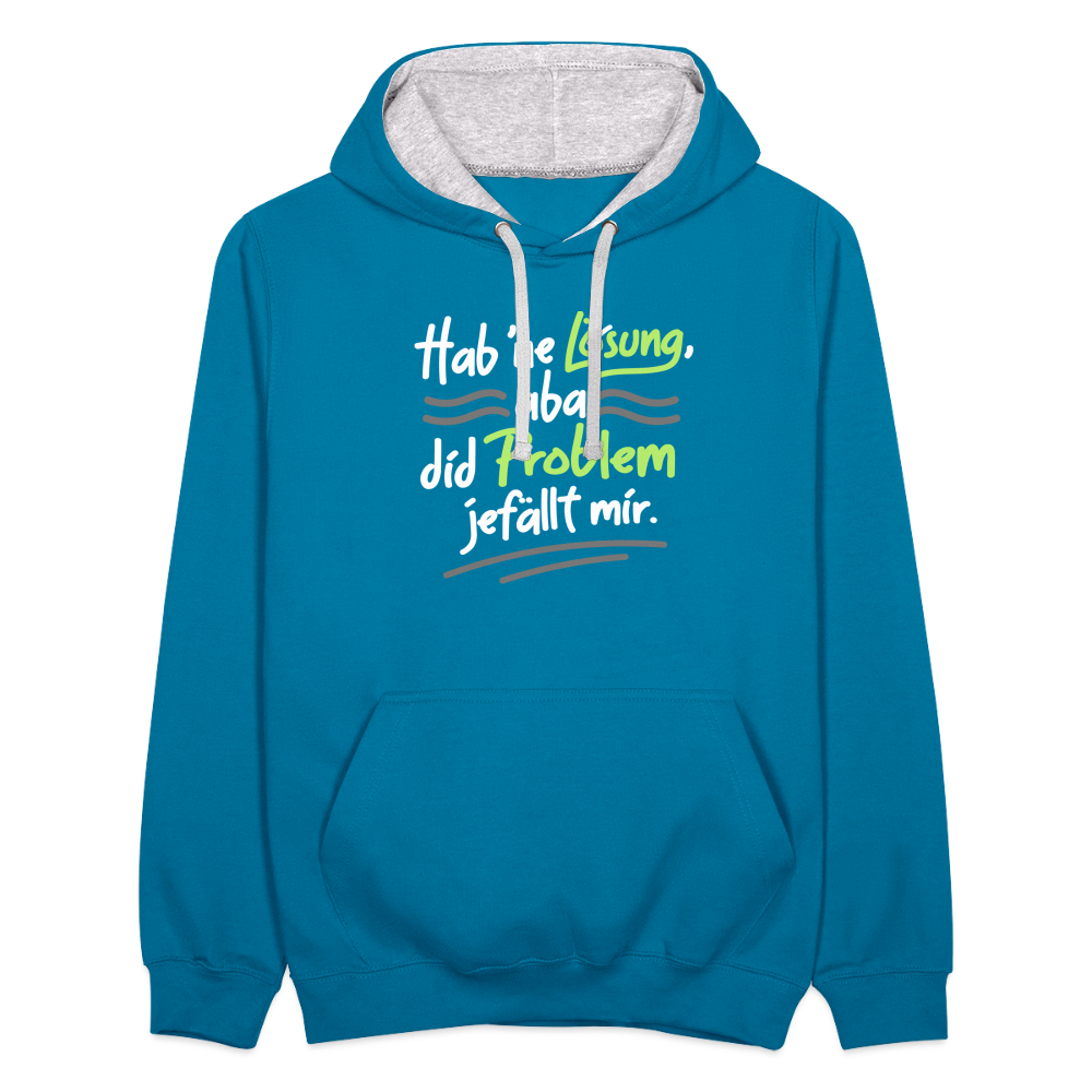 Hab 'ne Lösung, aba did Problem jefällt mir. - Kontrast Hoodie - Pfauenblau/Grau meliert