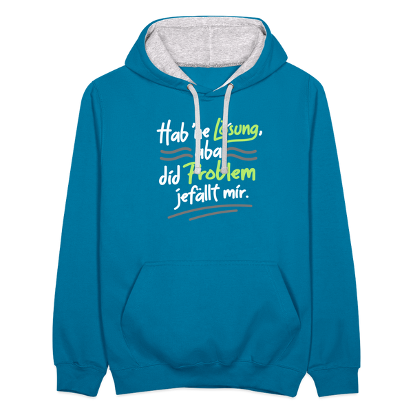 Hab 'ne Lösung, aba did Problem jefällt mir. - Kontrast Hoodie - Pfauenblau/Grau meliert