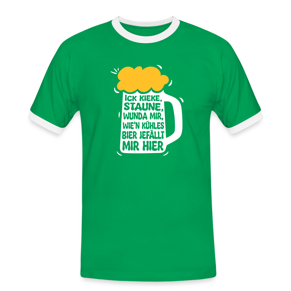 Ick kieke, staune, wunda mir, wie'n kühles Bier jefällt mir hier - Männer Ringer T-Shirt - Kelly Green/Weiß